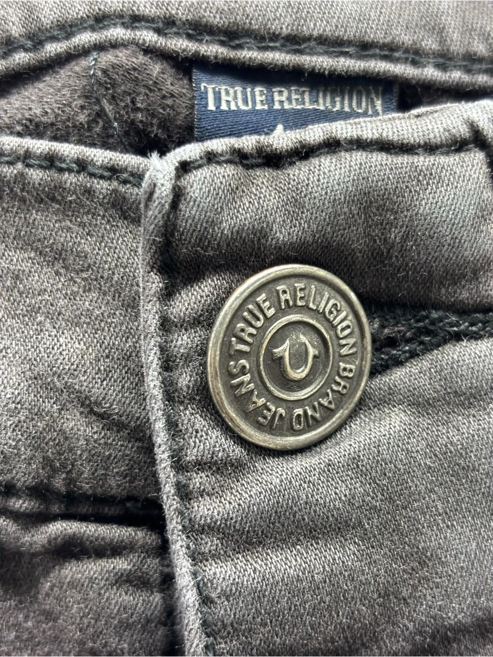 True Religion Biker Jeans Mens Size 32 Charcoal Black Rocco Moto Relaxed Skinny